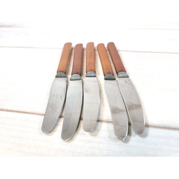 Vintage Washington Forge Dinner Knives With Wood Holder Set Of 5 - Picture 7 of 14